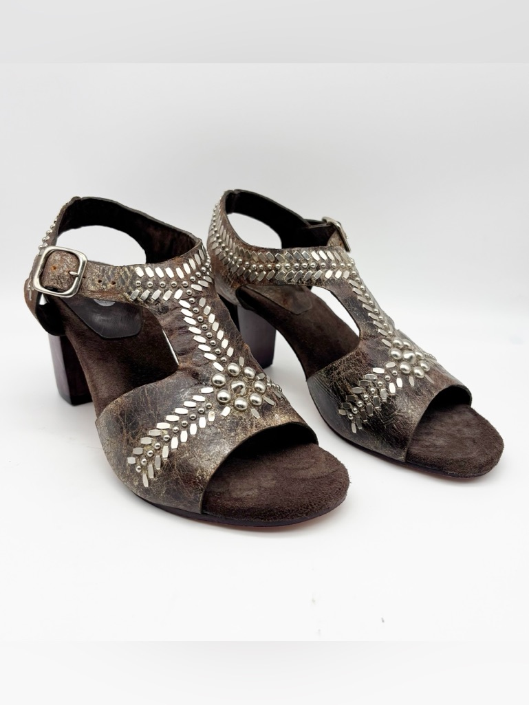Calleen Cordero Brown Leather Studded Block Heels Size 75